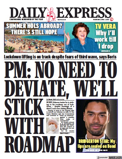 Daily Express (UK) Newspaper Front Page for 7 April 2021