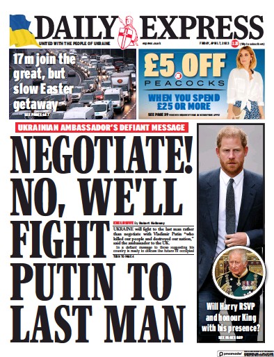 Daily Express (UK) Newspaper Front Page for 7 April 2023