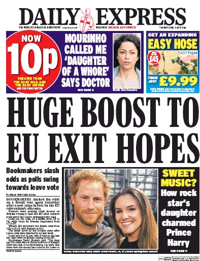 Daily Express Newspaper Front Page for 7 June 2016