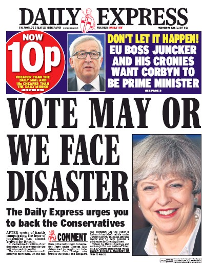 Daily Express Newspaper Front Page for 7 June 2017