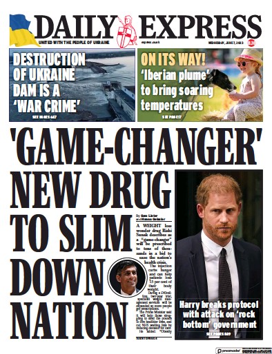 Daily Express Newspaper Front Page for 7 June 2023