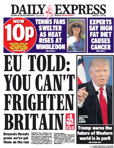Daily Express Newspaper Front Page for 7 July 2017