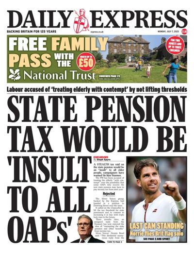 Daily Express (UK) Newspaper Front Page for 7 July 2025