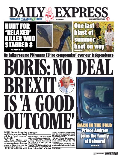 Daily Express Newspaper Front Page for 7 September 2020