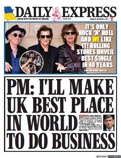 Daily Express (UK) Newspaper Front Page for 7 September 2023