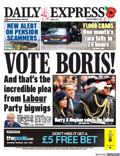 Daily Express Newspaper Front Page for 8 November 2019