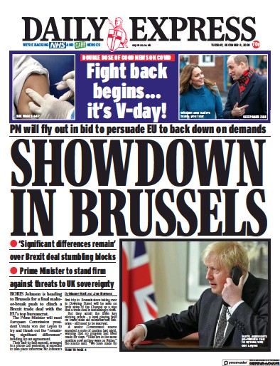Daily Express Newspaper Front Page for 8 December 2020
