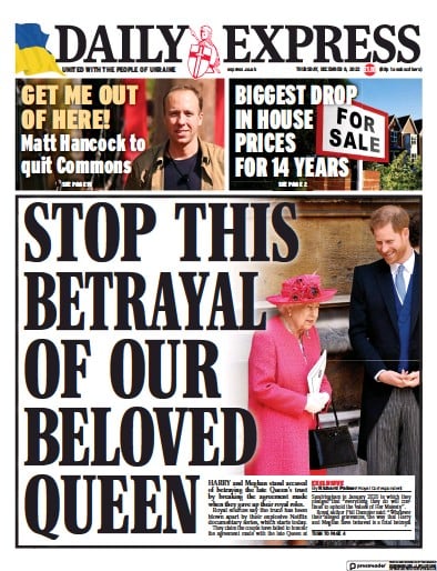 Daily Express Newspaper Front Page for 8 December 2022