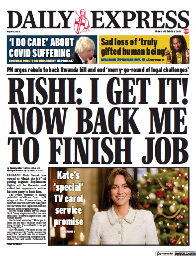 Daily Express (UK) Newspaper Front Page for 8 December 2023