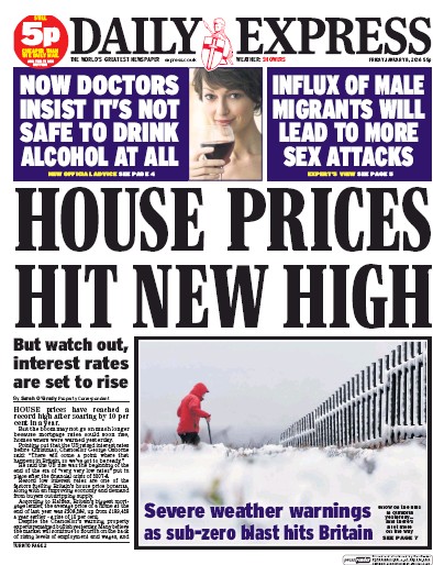 Daily Express Newspaper Front Page for 8 January 2016