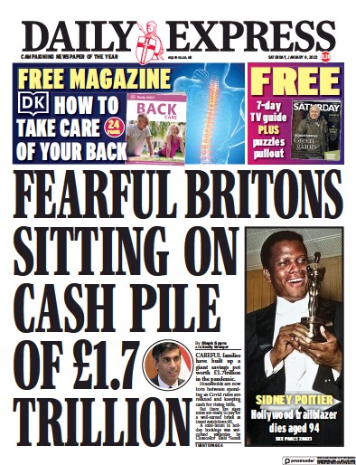 Daily Express (UK) Newspaper Front Page for 8 January 2022