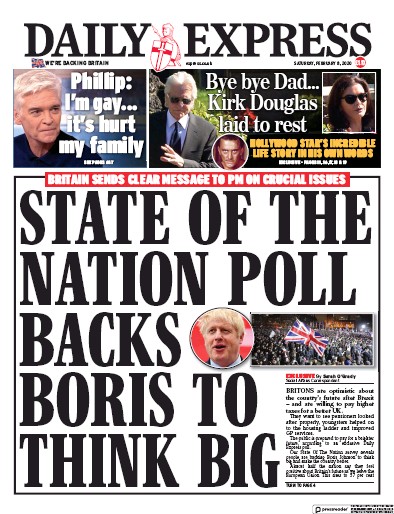 Daily Express Newspaper Front Page for 8 February 2020