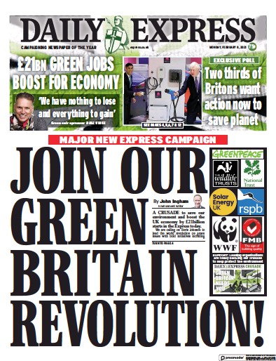 Daily Express Newspaper Front Page for 8 February 2021
