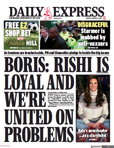 Daily Express (UK) Newspaper Front Page for 8 February 2022