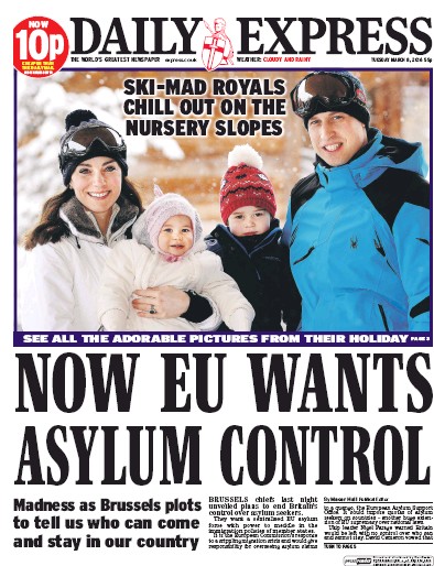 Daily Express (UK) Newspaper Front Page for 8 March 2016