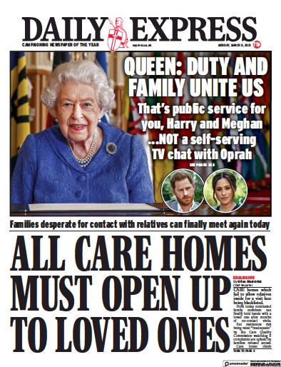 Daily Express (UK) Newspaper Front Page for 8 March 2021