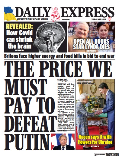 Daily Express (UK) Newspaper Front Page for 8 March 2022
