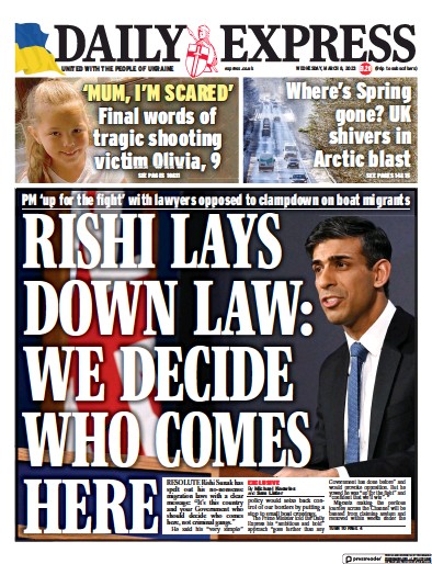 Daily Express (UK) Newspaper Front Page for 8 March 2023