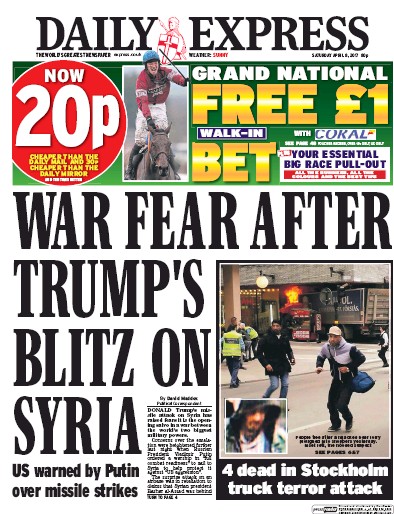 Daily Express Newspaper Front Page for 8 April 2017