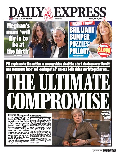 Daily Express (UK) Newspaper Front Page for 8 April 2019