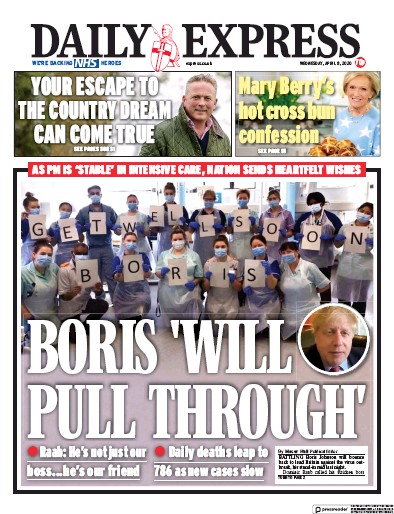 Daily Express Newspaper Front Page for 8 April 2020