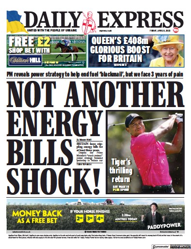 Daily Express Newspaper Front Page for 8 April 2022