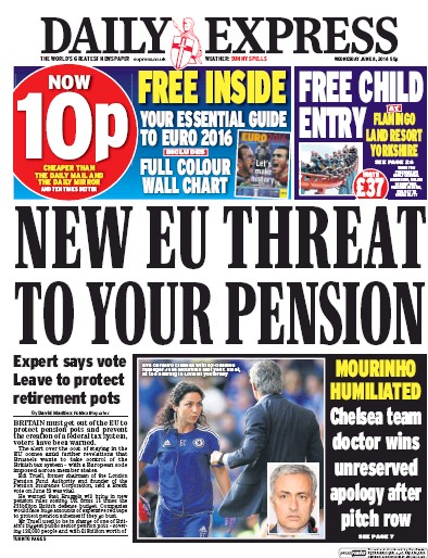 Daily Express (UK) Newspaper Front Page for 8 June 2016