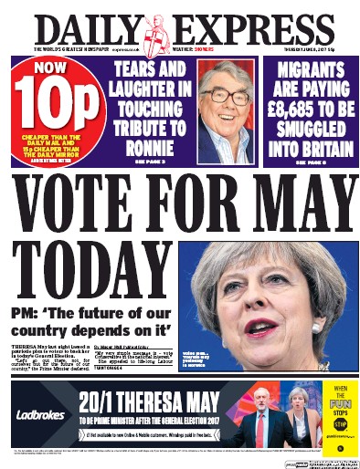 Daily Express Newspaper Front Page for 8 June 2017