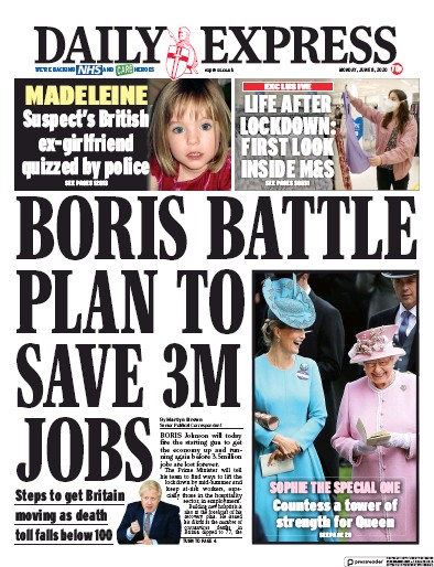 Daily Express Newspaper Front Page for 8 June 2020