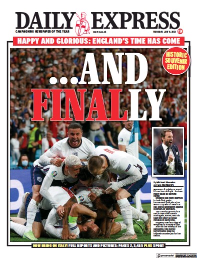 Daily Express (UK) Newspaper Front Page for 8 July 2021