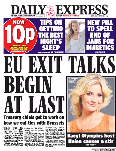Daily Express Newspaper Front Page for 8 August 2016