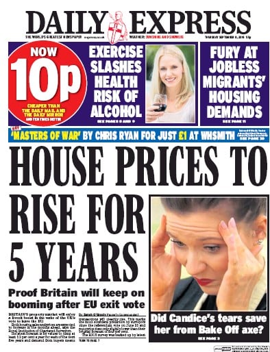 Daily Express Newspaper Front Page for 8 September 2016