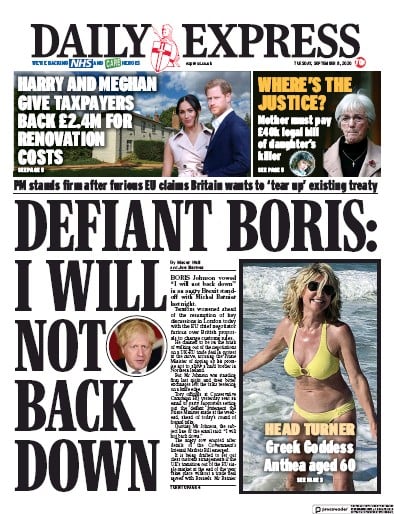 Daily Express Newspaper Front Page for 8 September 2020