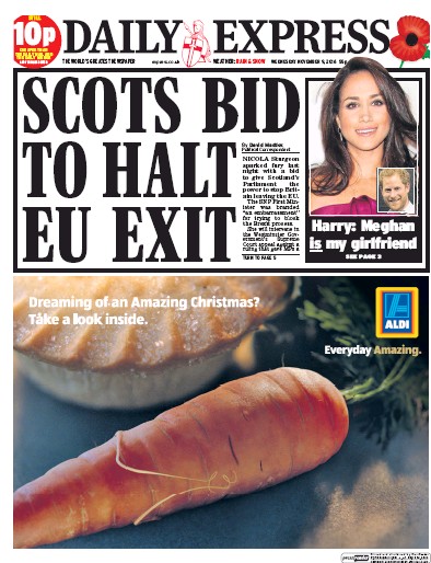 Daily Express (UK) Newspaper Front Page for 9 November 2016
