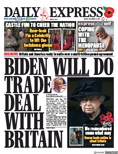 Daily Express Newspaper Front Page for 9 November 2020