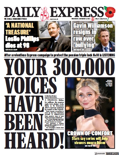 Daily Express (UK) Newspaper Front Page for 9 November 2022