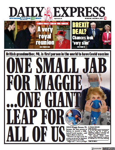Daily Express Newspaper Front Page for 9 December 2020