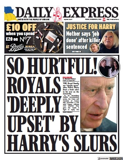 Daily Express Newspaper Front Page for 9 December 2022