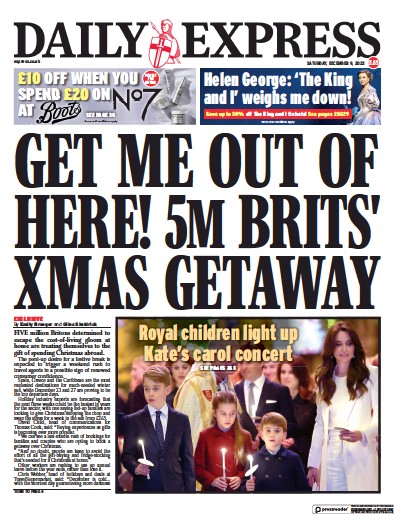 Daily Express (UK) Newspaper Front Page for 9 December 2023
