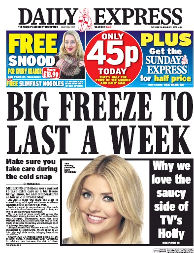 Daily Express Newspaper Front Page for 9 January 2016