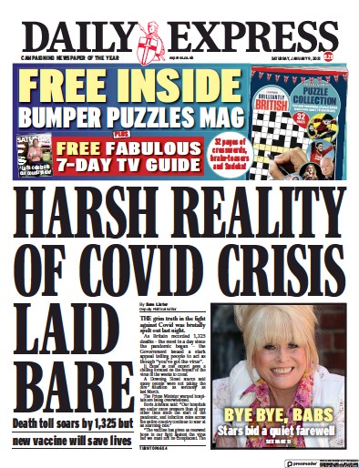 Daily Express Newspaper Front Page for 9 January 2021