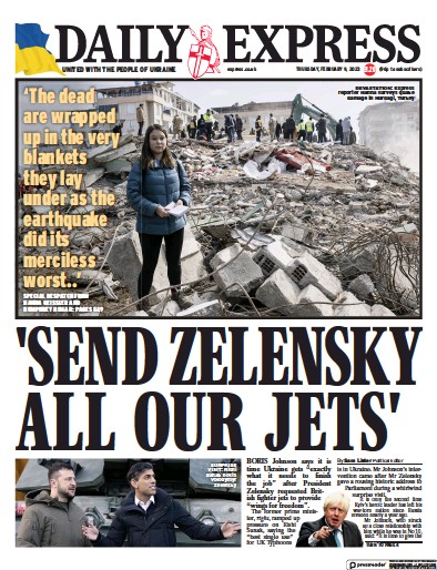Daily Express (UK) Newspaper Front Page for 9 February 2023