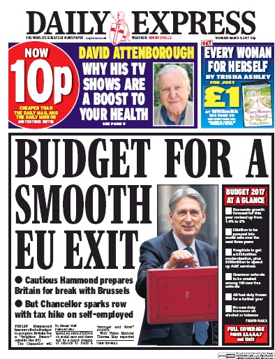 Daily Express (UK) Newspaper Front Page for 9 March 2017