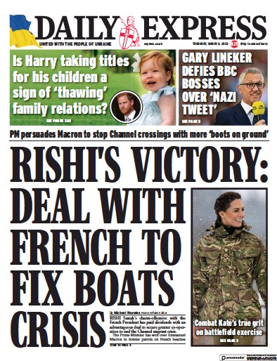 Daily Express (UK) Newspaper Front Page for 9 March 2023