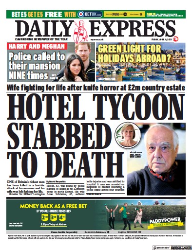 Daily Express (UK) Newspaper Front Page for 9 April 2021
