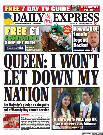 Daily Express (UK) Newspaper Front Page for 9 April 2022