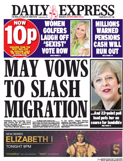 Daily Express Newspaper Front Page for 9 May 2017