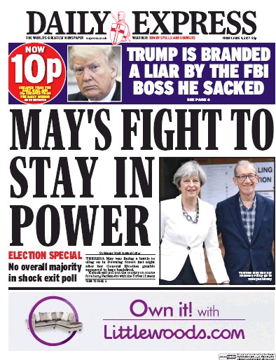 Daily Express Newspaper Front Page for 9 June 2017