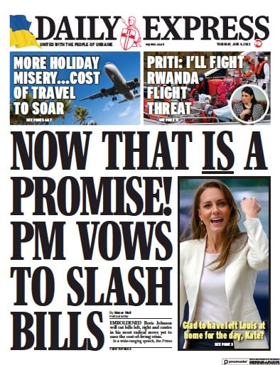 Daily Express (UK) Newspaper Front Page for 9 June 2022