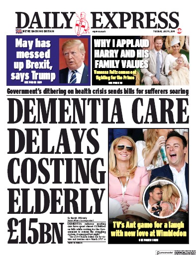 Daily Express (UK) Newspaper Front Page for 9 July 2019